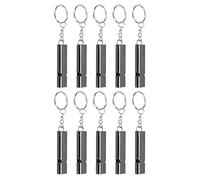Segrehy 10Pcs Aluminum Alloy Emergency Survival Whistle Double Tube High Frequency Survival Whistle with Keychain (Black)