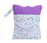 Segrehy Cartoon Pattern Double Zippers Diaper Bag Wet Dry Separation Nappy Storage Bag for Baby Diapers Stroller Hanging Knitted Print Fabric TPU Film 35 x 30cm (Horse)