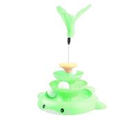 Segrehy Cat Turntable Ball Toy Interactive Kitten Tower Roller Toy With Feather Stick And 3 Balls For Indoor Cats To Play Exercise Relieve Boredom Made Of Durable PP Material (Green)