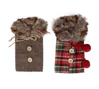 Segrehy Christmas Wine Bottle Cover Set of 2 Premium Artificial Fur Fabric Linen Decorations for Holiday Parties Gifts Xmas Table Decor (Fur Collar)