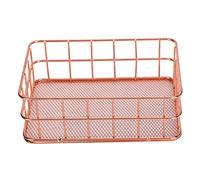 Segrehy Desktop Storage Basket Rose Gold Metal Grid Super Bearing Capacity Stainless Steel Organizer for Wardrobe Closet Table Bookshelf Kitchen Storage 11.8 x 17 x 5.8cm