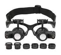 Segrehy Jewelry Magnifying Glass LED Light 8 Interchangeable Lens 10X 15X 20X 25X Binocular Headband Magnifier for Watch Repair Jewelry Carving ABS Glass