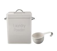 Segrehy Metal Laundry Room Container Dual Side Handles Spoon Lid Farmhouse Laundry Powder Container Washing Powder Rice Dog Food (White)