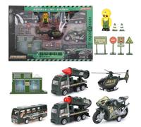 Segrehy Military Vehicles Model Toy Set Highly Simulation Plastic Car Model Toys for Kids Ages 4 and Up with Transportation Signs Roadblocks Office Building and Figurine