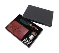 Segrehy Quill Pen Notebook Set Classic Loose Leaf Paper Feather Pen Notebook Gift with 8 Replaceable Nibs for Elders Teachers (Green)