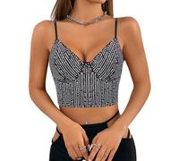 Segreto Women's Glitter Sequin Tank Top Sleeveless Spaghetti Straps Sexy Crop Top Festival Party Club Camisole, Silver Black Sequins, M