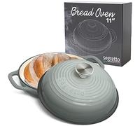 Segretto Cookware Enameled Cast Iron Bread Pan with Lid, 11” Grigio Scuro (Gray) Bread Oven Cast Iron Sourdough Baking Pan, Dutch Oven for Bread -