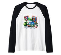 Seguimo Aqui Puerto Rico Frog Eating Dice Puerto Rican Raglan Baseball Tee