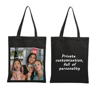 Seguire Personalised Tote Bags for Women, Plain Tote Bags, Customized Photo/Text, Reusable Big Capacity Shopping Bag for School College Travel Work Casual (Black)
