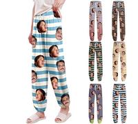 Seguire Personalised Women's Pyjama Bottoms;Personalised Women's Striped Casual Pants with Face Pet Photos;Personalised Home Lounge Pjs Bottoms;Custom Gifts for Wife Lover;XS-3XL