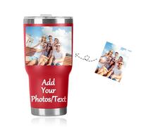 Seguire Personalized Travel Mug with Picture&Text,Customized Coffee Cup Travel Mug for Her Stainless Steel Thermal Vacuum Flask, Leakproof Tumbler, Coffee Mug with BPA Free Easy-Clean Lid, 30oz (Red)