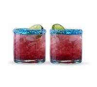 Segunda Vida Primavera Mexican Drinking Glasses - Hand Blown Colored Glassware - Blue Rimmed Tumblers, 100% Recycled Glass, 12oz, Set of 2
