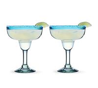 Segunda Vida Primavera Stemmed Margarita Glasses - Blue Rim Margarita Glass Set Made in Mexico - 100% Recycled Glass 10oz Set of 2