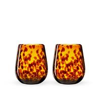 Segunda Vida Tortuga Tortoise Shell colored Stemless Wine Glasses Set - Hand Blown Colorful Wine Glasses - Amber 100% Recycled Glassware Made in Mexico, 13oz, Set of 2