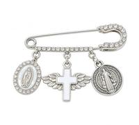 Seguros para Embarazadas, Red Cord Evil Eye Pregnancy Safety Pin | Gold-Tone Brooch with Red Cord, Virgin Mary, Baby Feet, Cross and Red Evil Eye Charms; Maternity Keepsake for Adult Use