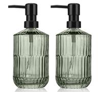 Segus Green Glass Soap Dispenser, 2 Pieces 450ml Shampoo and Conditioner Dispenser, Refillable and Reusable, Empty Pump Bottl