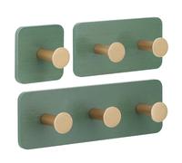 Segus Self-Adhesive Bamboo Hooks, Pack of 3 Wall Hooks, No Drilling, Wooden Hooks for Gluing, for Kitchen, Living Room, Office, Bathroom (Green)