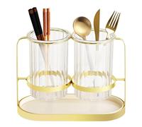 Segutage Toothbrush Holders for Bathrooms, Multi-Functional Toothpaste Organizer Stand with Drainage Holes Bathroom Makeup Brushes Counter Organizer for Bath, Vanity, Sink, Countertop (Green) (Gold)