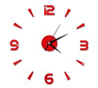 Segutage Wall Clock Sticker with Quartz Movement, Modern Large 3D Wall Clock Mirror Stickers, DIY Modern Home Office Decor for Living Room Bedroom Dining Room Kitchen Office, Coffee Shop Hall (Red)