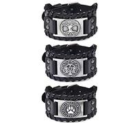 Sehaby 3 Pieces Nordic Leather Bracelets, Black Tree of Life, Moon Tree of Life, Dewclaws Viking Leather Bracelets for Women Men