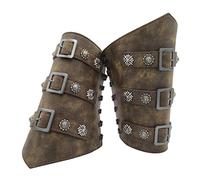 Sehaby Medieval Arm Guards Buckle Bracers Belt Leather Adults Gauntlet Wristband Viking Armor Bracers Arm Cuff Armor Punk Gothic Leather Costume Bracer Viking Wrist Retro Renaissance Arm Guards Brown