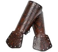 Sehaby Viking Wolf Head Leather Bracers, Medieval Celtic Knot Bracers, Nordic Clothing Accessories Bracers, LARP Halloween Costume Gauntlet Arm Armor, Vintage Leather Bracers for Men (Brown)