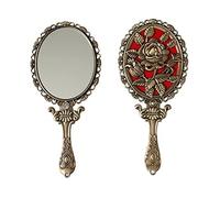 SEHAMANO Vintage Hand Mirror with Embossed Rose on The Back Handheld Makeup Beauty Metal Mirror Compact Purse Small Mirror (Brass (Matt Gold))