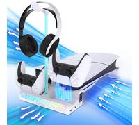 Sehawei Horizontal Cooling Stand Compatible with PS5 Pro/Slim Console Disc & Digital Editions,Expand Accessory with RGB Light, Cooling Station for PS5 Pro/Slim,White