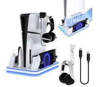 Sehawei PS5/PS5 Slim Stand and Cooling Station with RGB Lighting and 3 Level Cooling Fan,Charging Dock for PS5 Edge Controller and PS Portal,Remote Control and Headset holders,PS5/PS5 Slim Accessories
