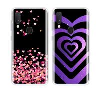 SEHEYA 2-Pack Phone Cases for Samsung Galaxy A20e Silicone Case Soft TPU Transparent Cute Design Slim Fit Shockproof Protective Cover Sleeves, Black Purple Hearts