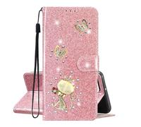 SEHEYA Case Compatible with iPhone Air/iPhone 17 Air Wallet Case Glitter Diamond Cat Butterfly Design PU Leather Card Holder Book Flip Cover Women Girls Mobile Phone Holster, Rosegold