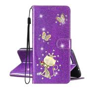 SEHEYA Case Compatible with iPhone Air/iPhone 17 Air Wallet Case Glitter Diamond Cat Butterfly Design PU Leather Card Holder Book Flip Cover Women Girls Mobile Phone Holster, Purple