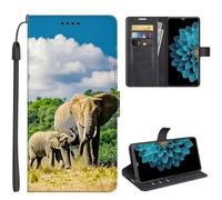 SEHEYA Case for Alcatel 3L 2021 Phone Cover PU Leather Wallet Purse 3D Print Pattern Design Magnetic Closure Cover Book Flip Folio Card Holder Cases, Elephants