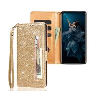 SEHEYA Case for Xiaomi 11 Lite 5G NE/Mi 11 Lite 4G / 5G Glitter Case Zipper Pocket Wallet Cover Sparkly PU Leather Purse Flip Folio Case Wrist Strap Card Holder Kickstand Handbag Cover, Gold