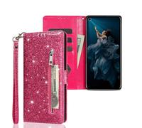 SEHEYA Case for Xiaomi 11 Lite 5G NE/Mi 11 Lite 4G / 5G Glitter Case Zipper Pocket Wallet Cover Sparkly PU Leather Purse Flip Folio Case Wrist Strap Card Holder Kickstand Handbag Cover, Rose Red