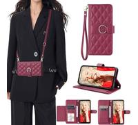 SEHEYA Compatible with Honor 400 Smart / X7D 5G Crossbody Wallet Case PU Leather Adjustable Lanyard Wrist Strap Mobile Phone Purse Large Capacity Card Holders, Burgundy Deep Red