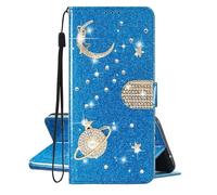 SEHEYA Compatible with Honor X6C Wallet Case Glitter Planet Moon Star Sparkle Universe Design PU Leather Book Flip Cover Card Holder Women Girls Phone Holster, Blue