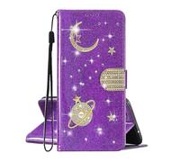 SEHEYA Compatible with Motorola Moto E15 Wallet Case Glitter Planet Moon Star Sparkle Universe Design PU Leather Book Flip Cover Card Holder Women Girls Phone Holster, Purple