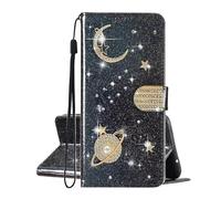 SEHEYA Compatible with Motorola Moto G56 5G Wallet Case Glitter Planet Moon Star Sparkle Universe Design PU Leather Book Flip Cover Card Holder Women Girls Phone Holster, Black