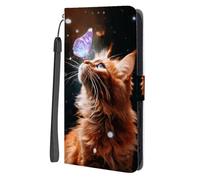SEHEYA Compatible with Realme 12 5G Flip Cover PU Leather Wallet Case Cute Pattern Design Book Folio Magnetic Closure Protective Card Slots Cases, Dreamy Butterfly Cat