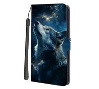 SEHEYA Compatible with Samsung Galaxy A51 4G Flip Cover PU Leather Wallet Case Cute Pattern Design Book Folio Magnetic Closure Protective Card Slots Cases, Night Sky Wolf