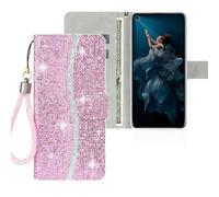 SEHEYA Flip Wallet Cover for Huawei P40 Lite/Nova 6 SE Glitter Case Sparkly PU Leather Handbag Cover Bling Wrist Strap Purse Card Holder Kickstand Magnetic Closure Book Flip Case, Pink