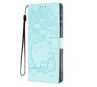 SEHEYA for Google Pixel 10A Wallet Case Flower Cat Embossed PU Leather Flip Cover Magnetic Buckle Protective With Wrist Strap Card Slots Kickstand Cases, Cyan
