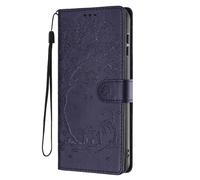 SEHEYA for Google Pixel 6 Pro Wallet Case Flower Cat Embossed PU Leather Flip Cover Magnetic Buckle Protective With Wrist Strap Card Slots Kickstand Cases, Navy Blue