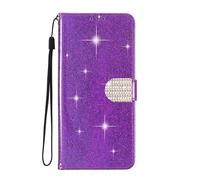 SEHEYA for Honor Magic 7 Glitter Wallet Case Premium PU Leather TPU Shiny Sparkly Flip Cover with Card Holder Rhinestone Design Magnetic Closure Bling Buckle Purse, Purple