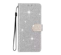 SEHEYA for Honor Magic 7 Lite / X9C 5G / X60 Pro 5G Glitter Wallet Case Premium PU Leather TPU Shiny Sparkly Flip Cover with Card Holder Rhinestone Design Magnetic Closure Bling Buckle Purse, Silver