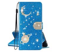 SEHEYA for Honor X6A Wallet Case Glitter Planet Moon Star Sparkle Universe Design PU Leather Book Flip Cover Card Holder Women Girls Phone Holster, Blue