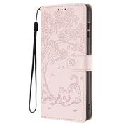 SEHEYA for Huawei P30 Wallet Case Flower Cat Embossed PU Leather Flip Cover Magnetic Buckle Protective With Wrist Strap Card Slots Kickstand Cases, Pink