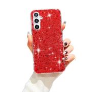 SEHEYA for iPhone 15 Plus Bling Glitter Silicone Case Soft Transparent Crystal Clear Bumper Shockproof Protective Women Girls Phone Cover, Red Paillette