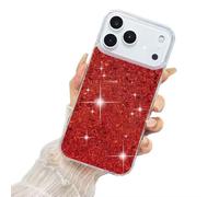 SEHEYA for iPhone 17 Pro Bling Glitter Silicone Case Soft Transparent Crystal Clear Bumper Shockproof Protective Women Girls Phone Cover, Red Paillette